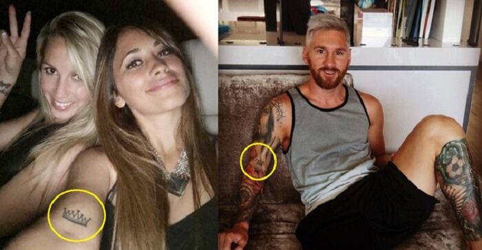 Hình xăm vuowng miệng của Messi và vợ