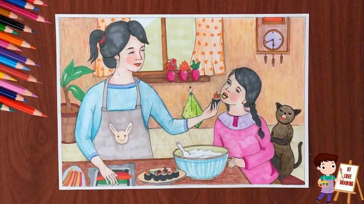 Vẽ tranh đề tài mẹ của em tình cảm và đơn giản nhất